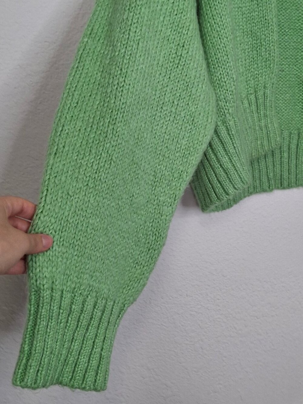 Zara Cardigan Sweater Sz L Crop Open Front Boho Preppy Grandmacore Green - Picture 5 of 9
